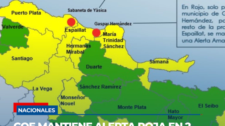 COE mantiene alerta roja en 2 municipios y eleva niveles de precaución en varias provincias por vaguada